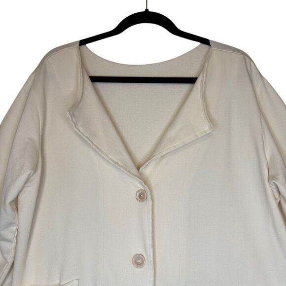 Ivory Cotton French Terry Knit Boxy, Oversized 3/4 Sleeve Jacket Sz S/M - Picture 2 of 11